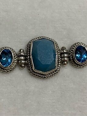 Sarda .925 Sterling Silver and  Blue Quartz and Swiss Blue Topaz Bracelet